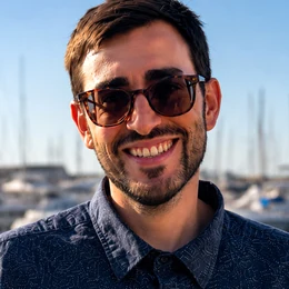 Mickael, who teaches the lessons, photographed at a marina on the Mediterranean coast